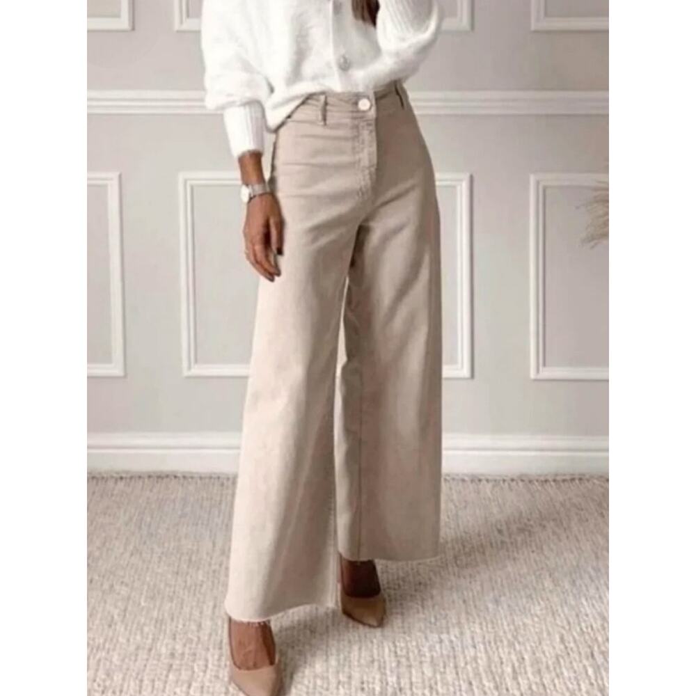 Zara High Rise Wide Leg Jeans Size 6, Tan Khaki - Picture 3 of 10